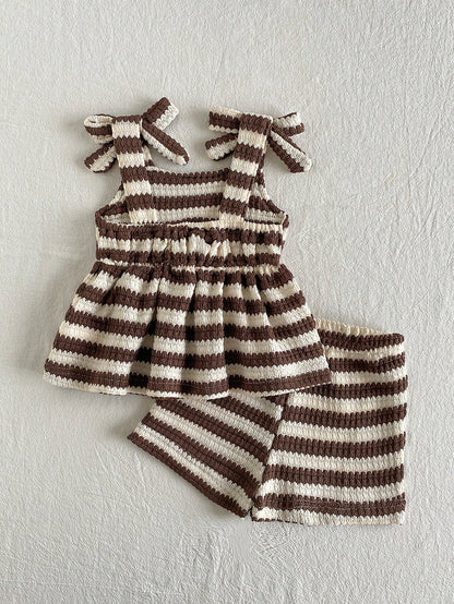 Playful Pals Babygirl Holiday Outfits Christmas Casual Outfits Red Halter Top And Shorts Summer Two Pieces Suit! Made Of Knitted Jacquard Fabric, The Unique Jacquard Design Increases The Artistic Sens