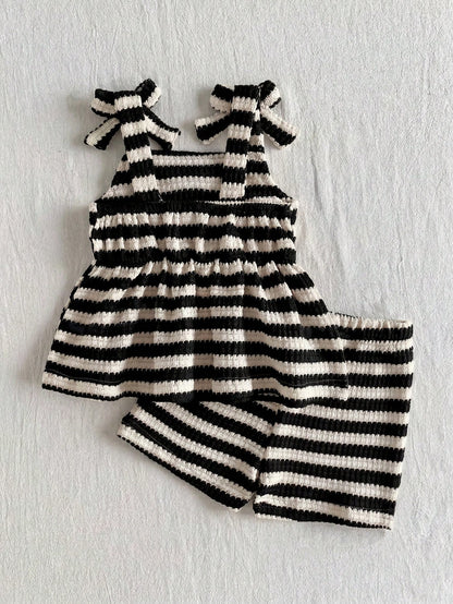Playful Pals Babygirl Holiday Outfits Christmas Casual Outfits Red Halter Top And Shorts Summer Two Pieces Suit! Made Of Knitted Jacquard Fabric, The Unique Jacquard Design Increases The Artistic Sens