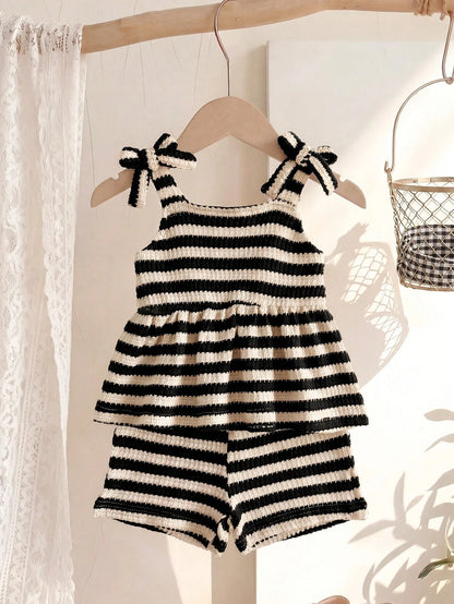 Playful Pals Babygirl Holiday Outfits Christmas Casual Outfits Red Halter Top And Shorts Summer Two Pieces Suit! Made Of Knitted Jacquard Fabric, The Unique Jacquard Design Increases The Artistic Sens