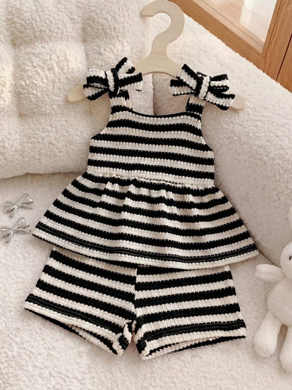 Playful Pals Babygirl Holiday Outfits Christmas Casual Outfits Red Halter Top And Shorts Summer Two Pieces Suit! Made Of Knitted Jacquard Fabric, The Unique Jacquard Design Increases The Artistic Sens