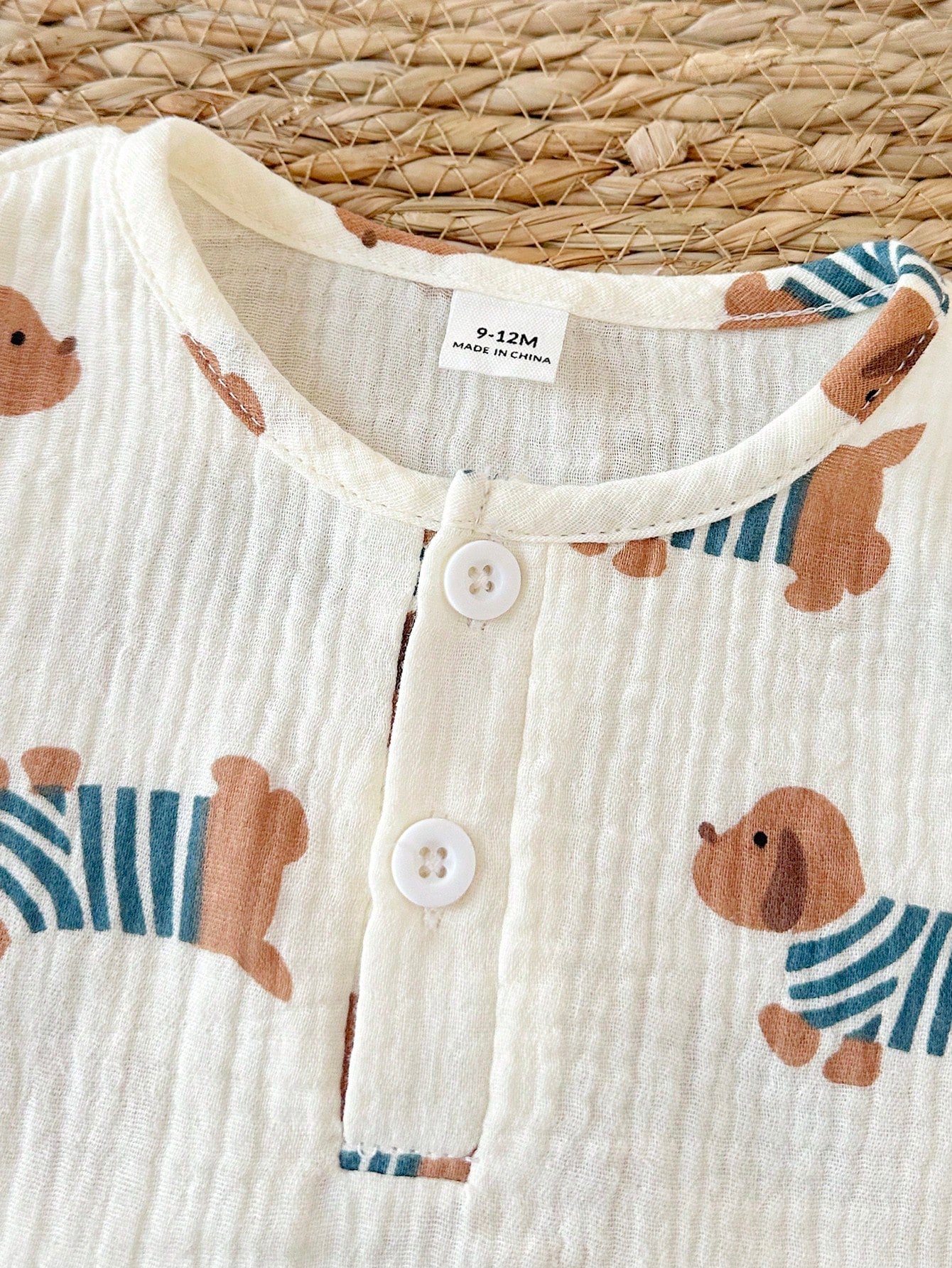 Playful Pals Newborn Baby Boys Cute Animal Dog Print Off-White Sleeveless Co-Ords Set Summer Casual Work Round Neck Button Front Top Shorts Squishy Fabric Outfit