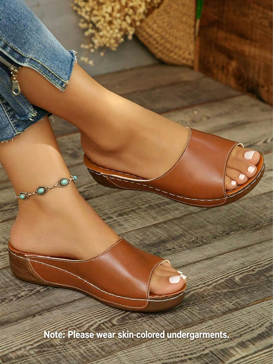 Plus Size 36-45 Women's Summer Fashion Casual Open Toe White Thick Sole Sandals, Daily Outdoor White Roman Sandals, Lightweight Comfortable Versatile Wedge Heel Sandals, Simple Lightweight Comfortable