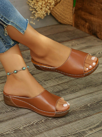 Plus Size 36-45 Women's Summer Fashion Casual Open Toe White Thick Sole Sandals, Daily Outdoor White Roman Sandals, Lightweight Comfortable Versatile Wedge Heel Sandals, Simple Lightweight Comfortable