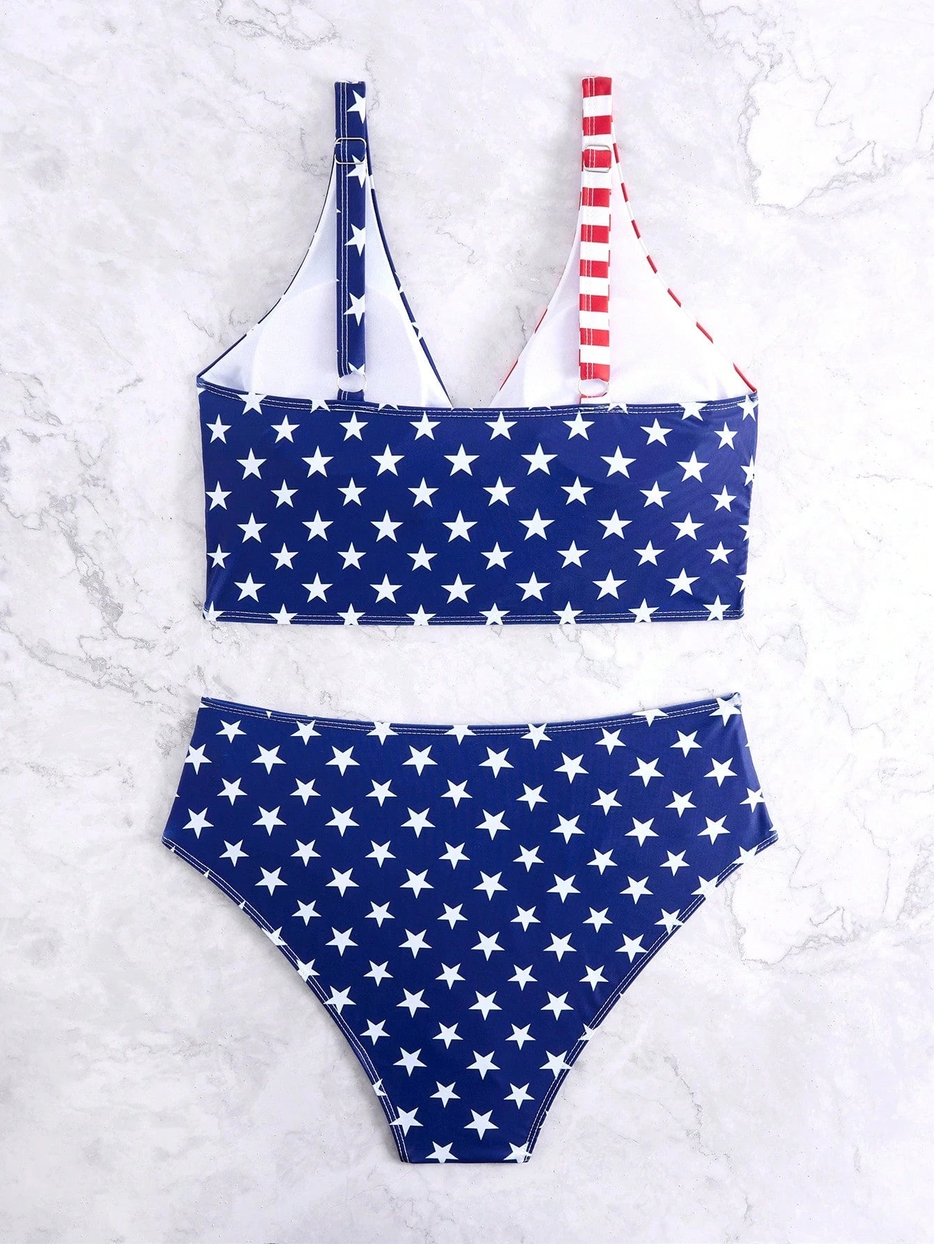 Plus Size American Stars & Stripes Print High Waist Bikini Set – Women's Patriotic Two Piece Swimsuit