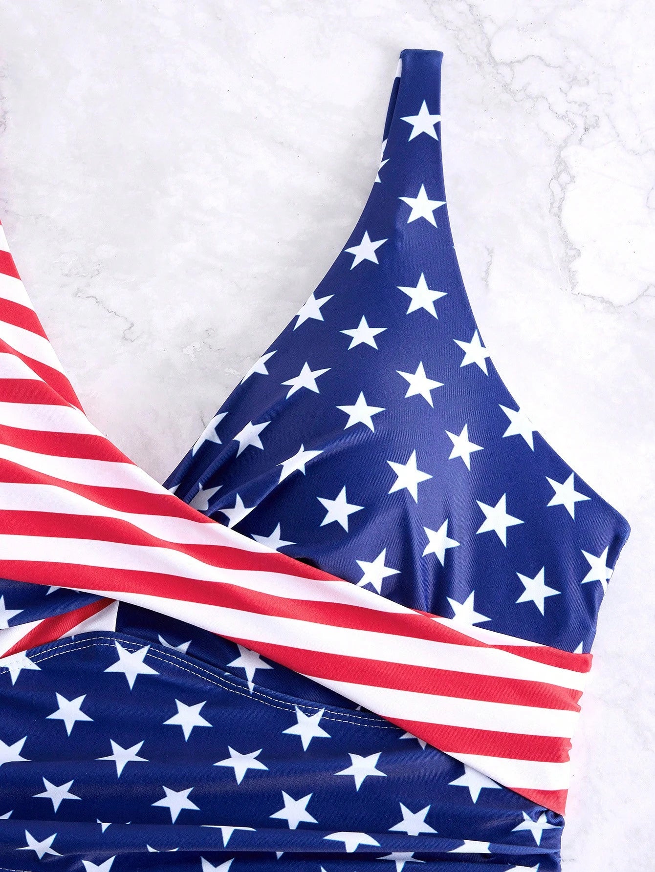 Plus Size American Stars & Stripes Print High Waist Bikini Set – Women's Patriotic Two Piece Swimsuit