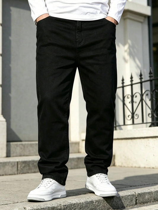 Plus Size Baggy Black Jeans For Men,Straight Leg Black Jeans Classic Denim Trousers Loose Fit Streetwear Comfy Daily Workwear With Pockets