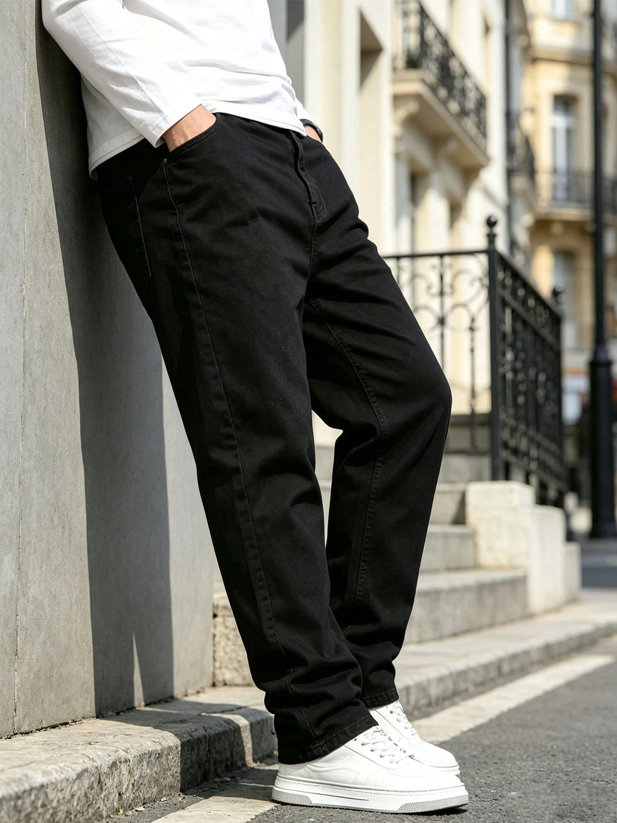Plus Size Baggy Black Jeans For Men,Straight Leg Black Jeans Classic Denim Trousers Loose Fit Streetwear Comfy Daily Workwear With Pockets