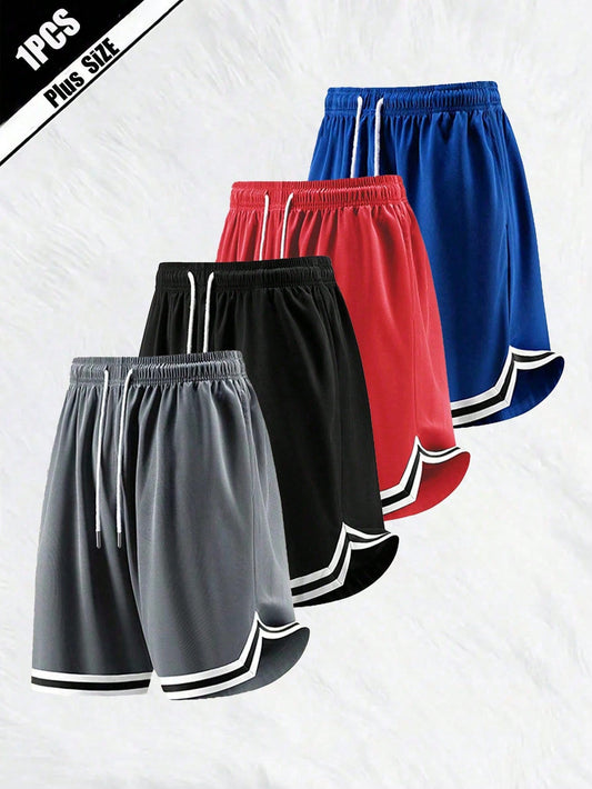Plus Size Men's Lightweight Casual Sports Shorts, Breathable Mesh Elastic Basketball Fitness Shorts