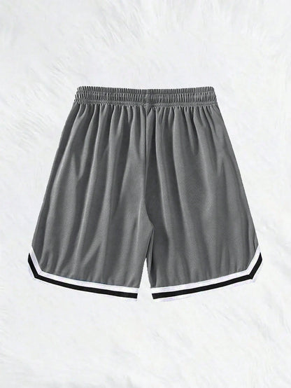 Plus Size Men's Lightweight Casual Sports Shorts, Breathable Mesh Elastic Basketball Fitness Shorts