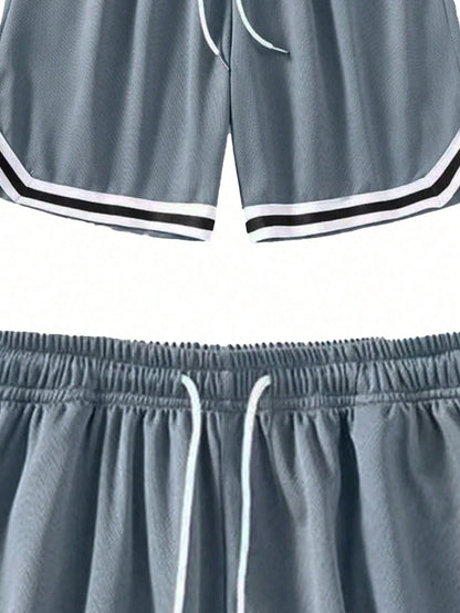 Plus Size Men's Lightweight Casual Sports Shorts, Breathable Mesh Elastic Basketball Fitness Shorts