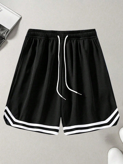 Plus Size Men's Lightweight Casual Sports Shorts, Breathable Mesh Elastic Basketball Fitness Shorts