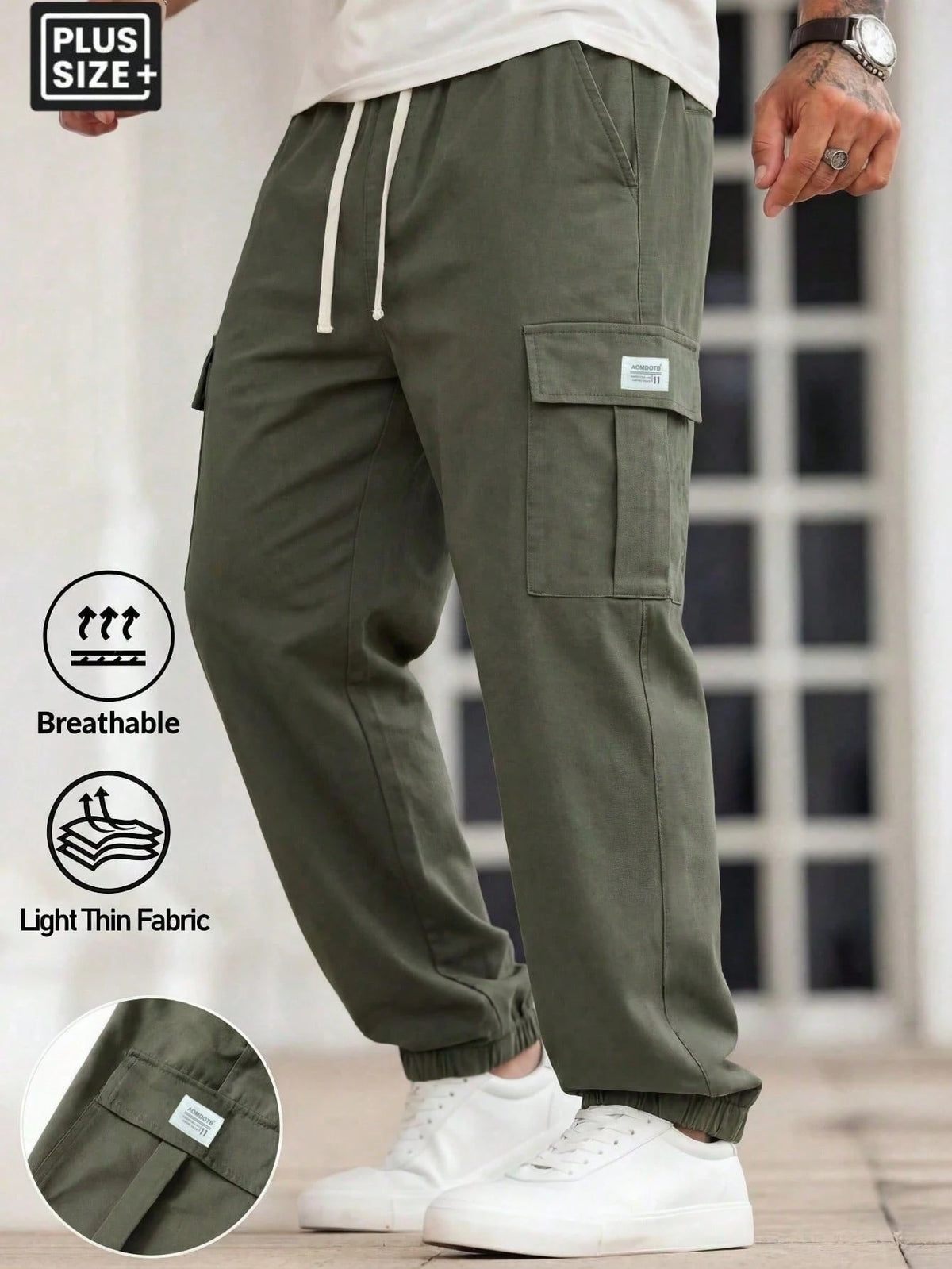 Plus Size Men's Sweatpants, Large Pocket Cargo Pants, Suitable For Running, Sports, Fitness, Shopping, And Dating, Daily Wear, Valentine's Day Gift