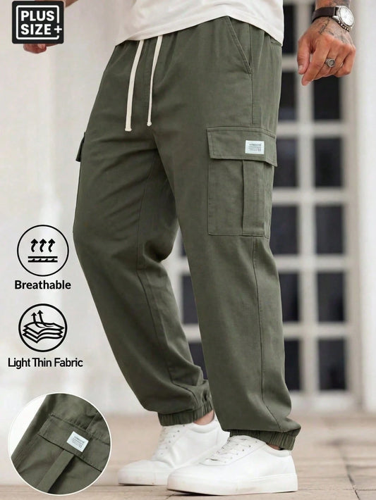 Plus Size Men's Sweatpants, Large Pocket Cargo Pants, Suitable For Running, Sports, Fitness, Shopping, And Dating, Daily Wear, Valentine's Day Gift