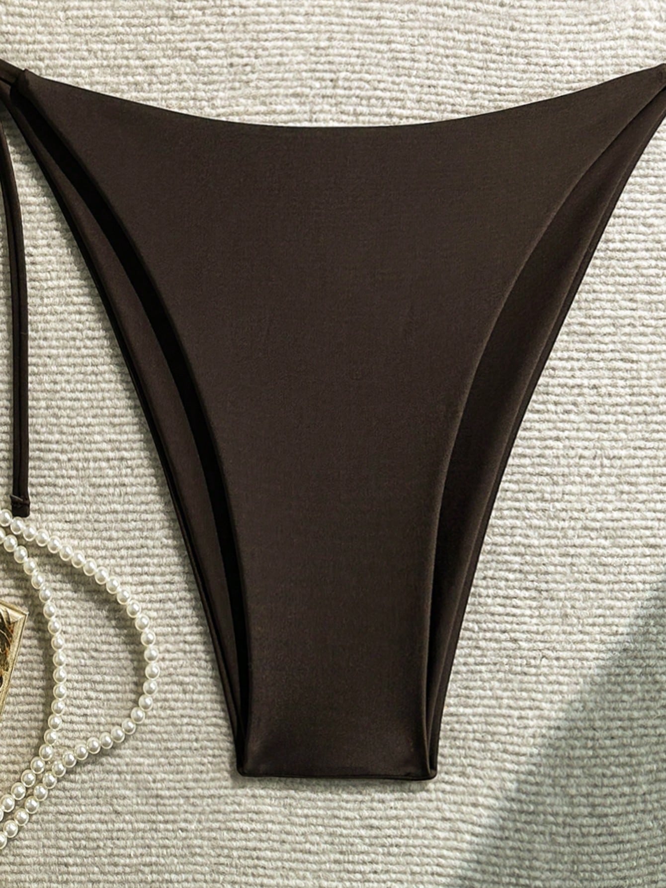 Plus Size Sexy Backless Bikini Set, Side Tie Bottom, High Elasticity Fabric, For Women Vacation Beach Summer Brown