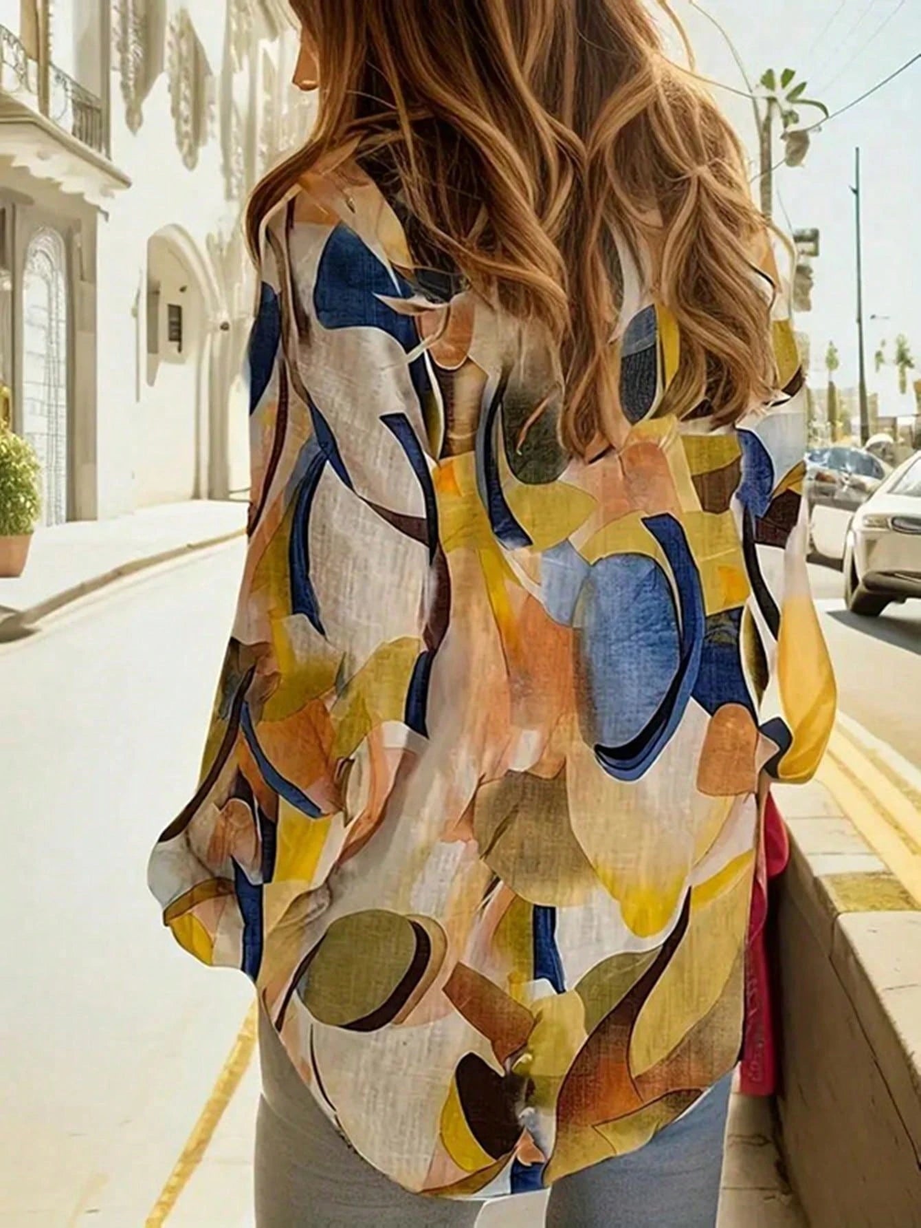 Plus Size Women Floral Print Long Sleeve Shirt Spring Vacation