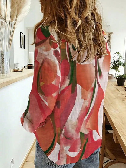Plus Size Women Floral Print Long Sleeve Shirt Spring Vacation