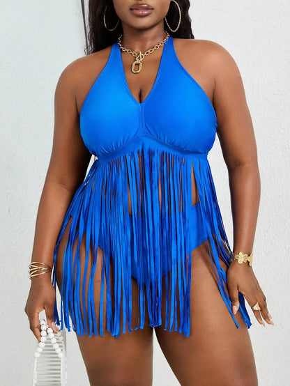 Plus Size Women Rainbow Leopard Print Tassel Fringe Halter Bikini Top,Green And Pink,Summer,Beach,Rave,Pride Month Festival Party Statement Swimwear