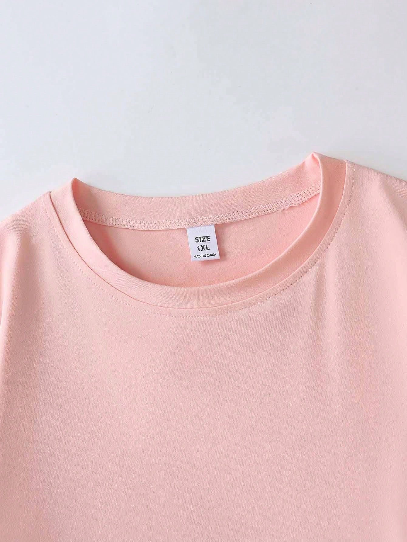 Plus Size Women's Casual Loose Goose Print Round Neck Short Sleeve Summer Top, Graphic Vacation Tee Pink