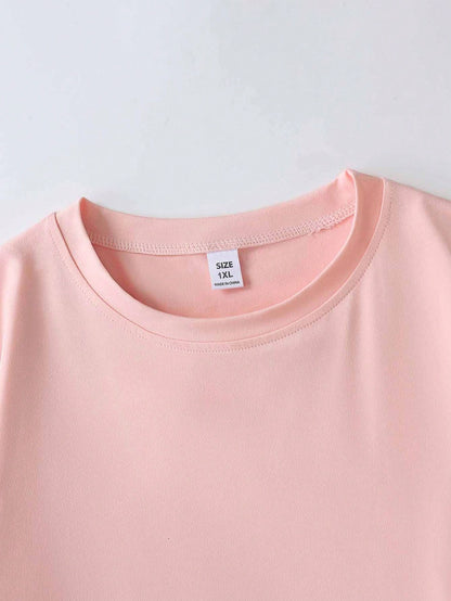 Plus Size Women's Casual Loose Goose Print Round Neck Short Sleeve Summer Top, Graphic Vacation Tee Pink