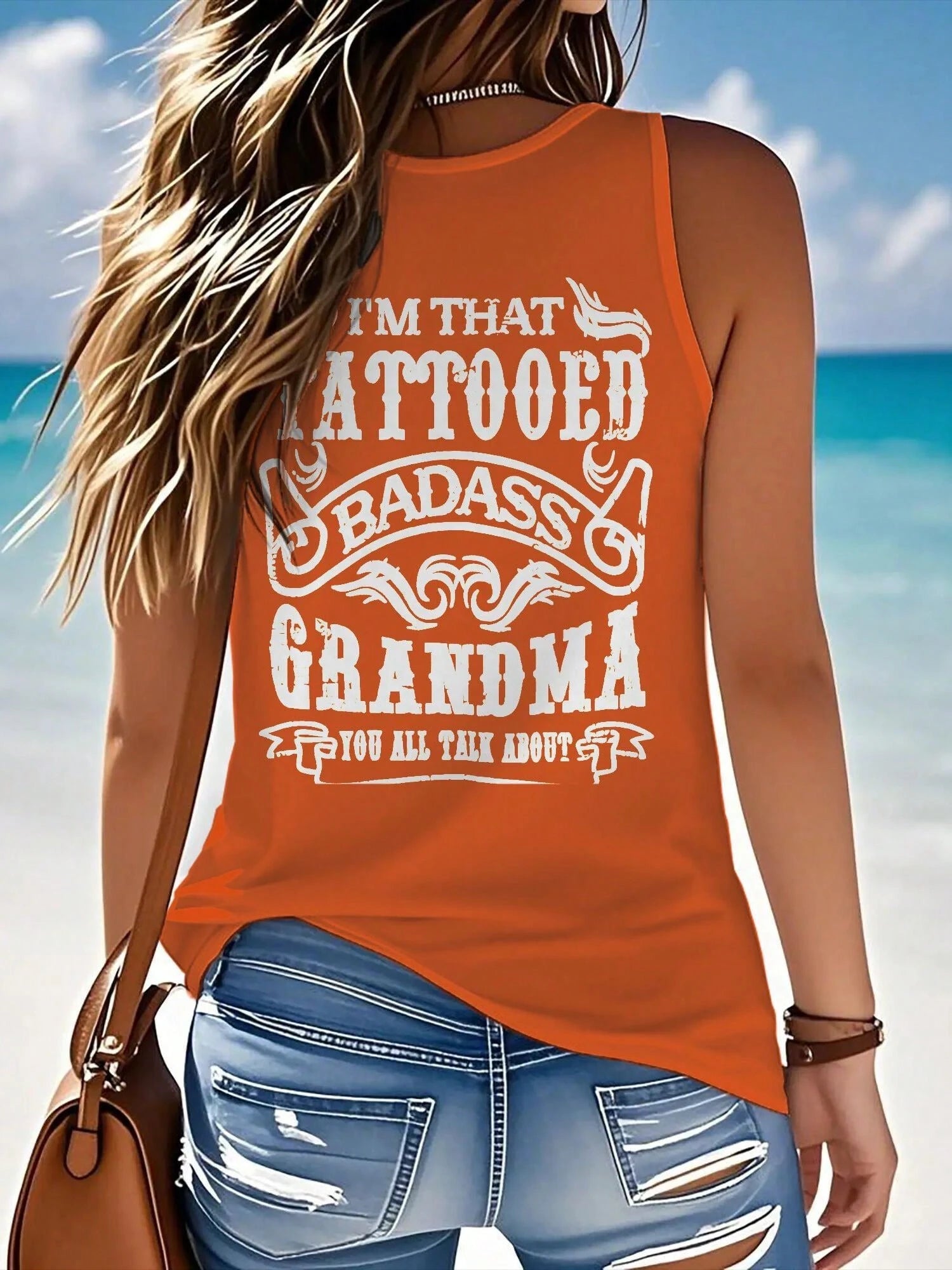 Plus Size-Women's "I'm That Tattooed Tough Grandma" Tank Top- Slim Fit Breathable Yoga Shirt, Summer Fitness Casual Sleeveless Top-1XL-5XL