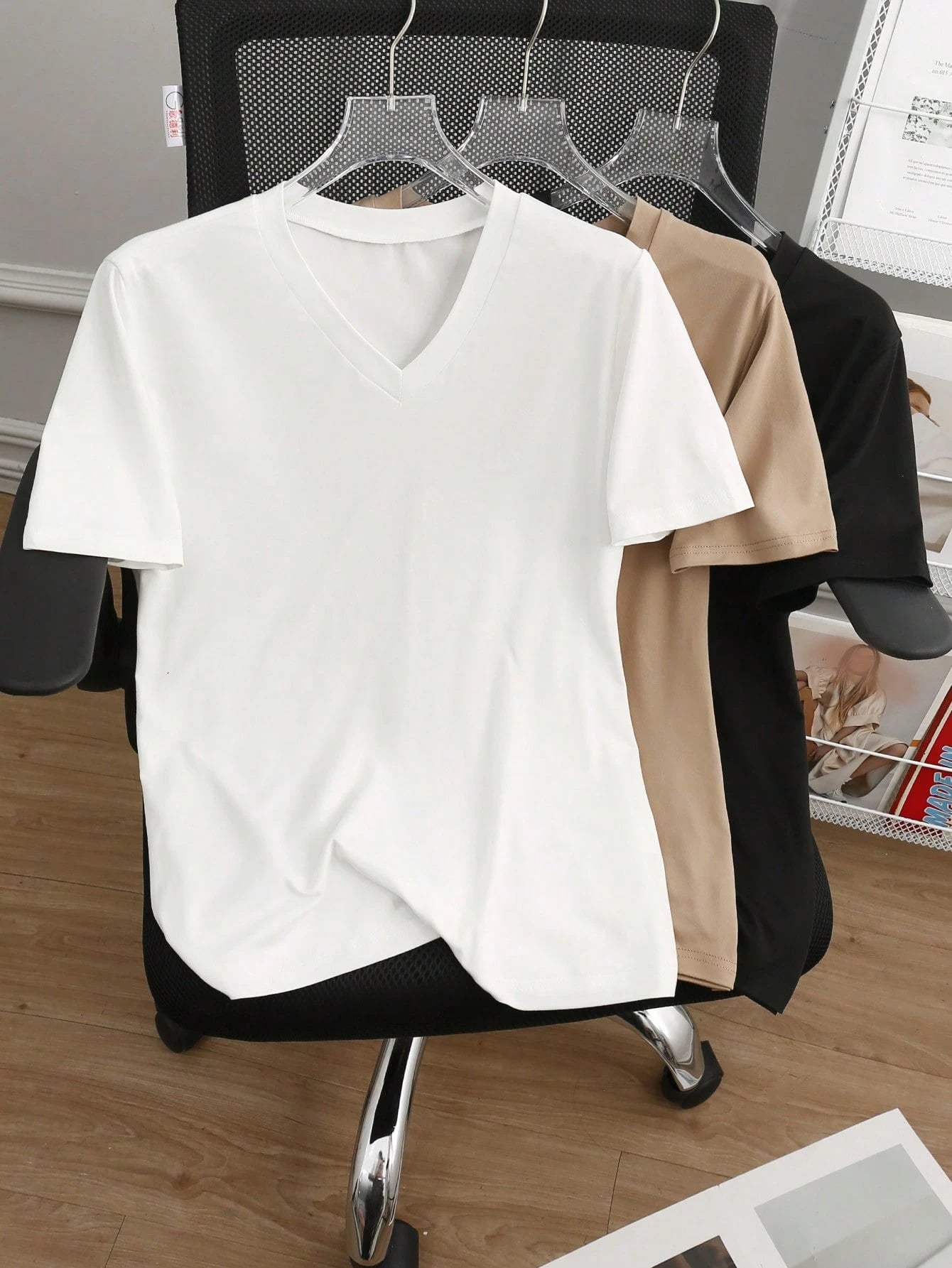 Plus Size Women Short Sleeve V-Neck Solid Color Casual Everyday T-Shirt