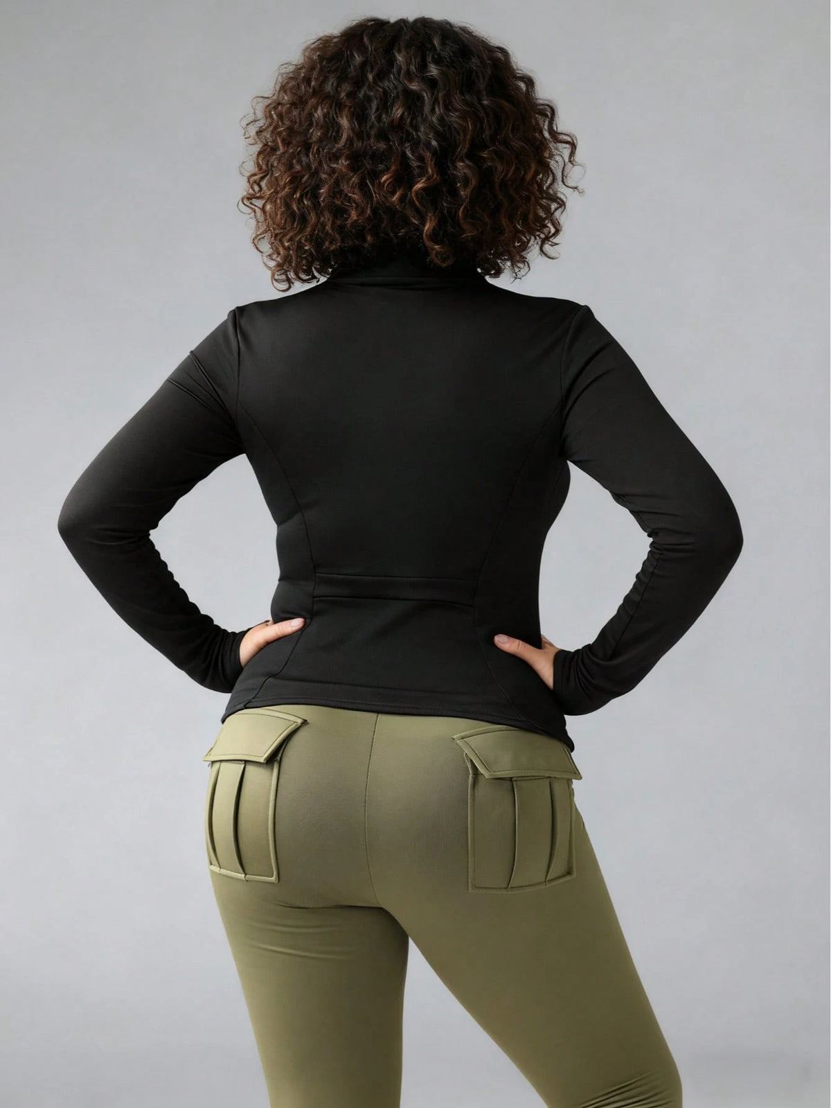 Plus Size Women Sports Jacket, Casual Lightweight Slim Fit Workout Jacket With Thumb Hole Zipper, Suitable For Yoga, Fitness, Running, Cycling, Daily Wear Black Spring