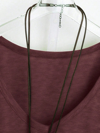 Plus Size Women V-Neck Loose Solid T-Shirt, Casual & Simple, Summer