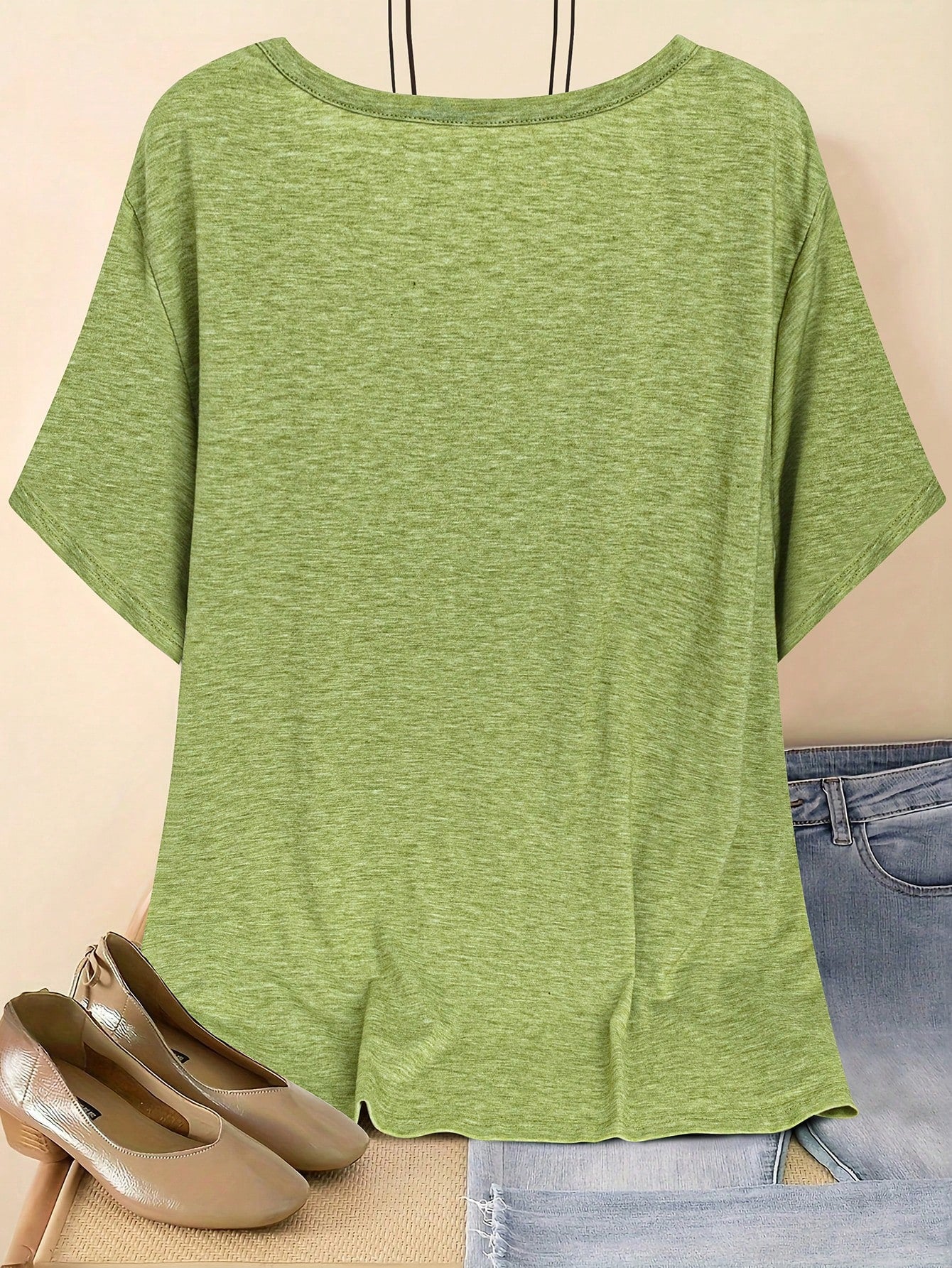 Plus Size Women V-Neck Loose Solid T-Shirt, Casual & Simple, Summer