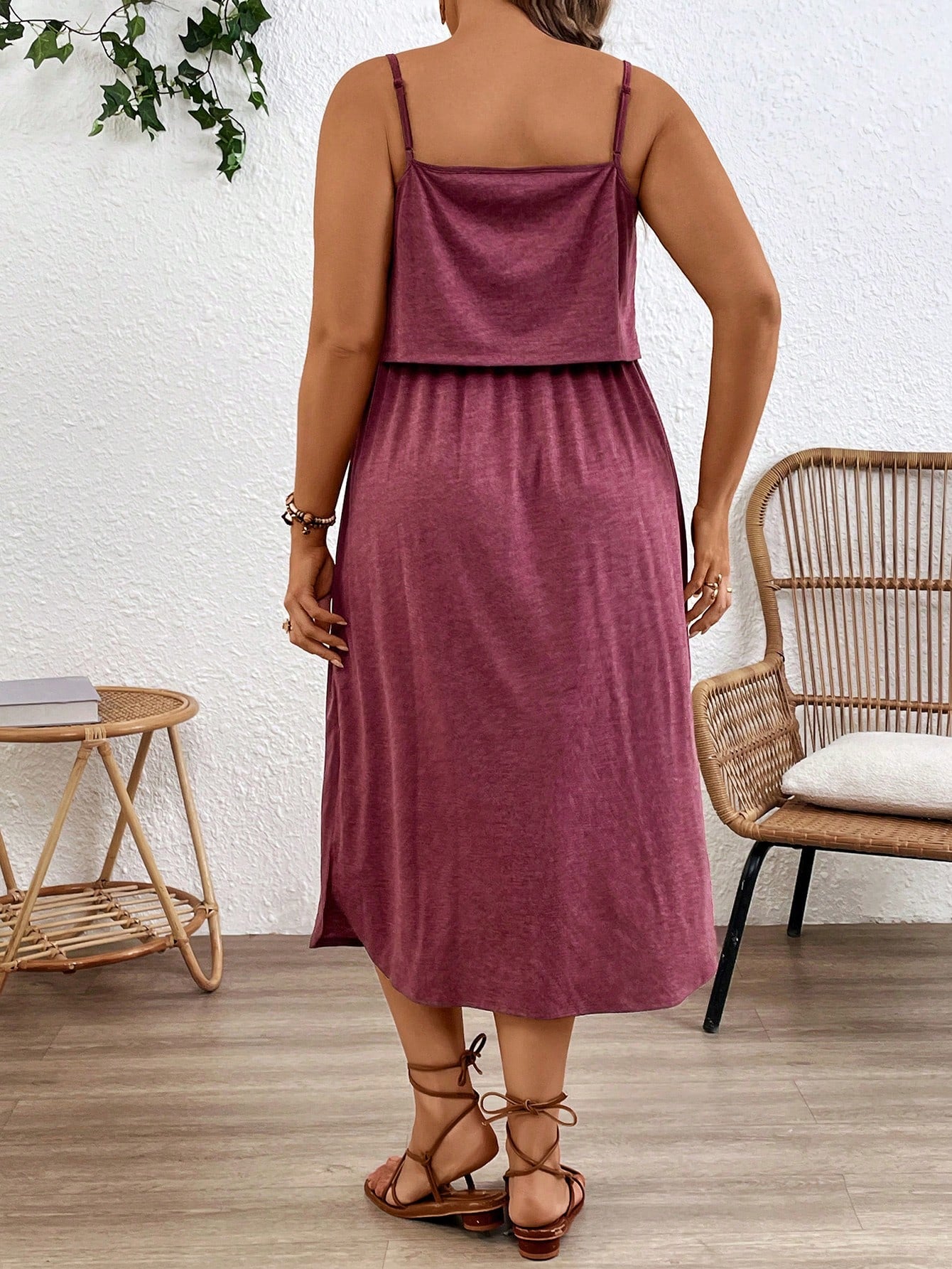 Plussiva Maternity Solid Color Spaghetti Strap Dress, Fashionable For Summer
