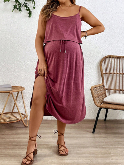 Plussiva Maternity Solid Color Spaghetti Strap Dress, Fashionable For Summer