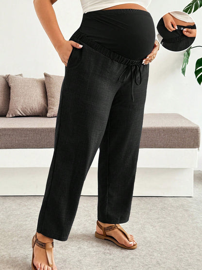 Plussiva Plus Size Maternity Adjustable Waist Casual Long Pants