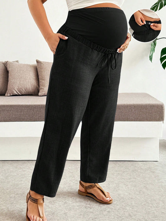 Plussiva Plus Size Maternity Adjustable Waist Casual Long Pants