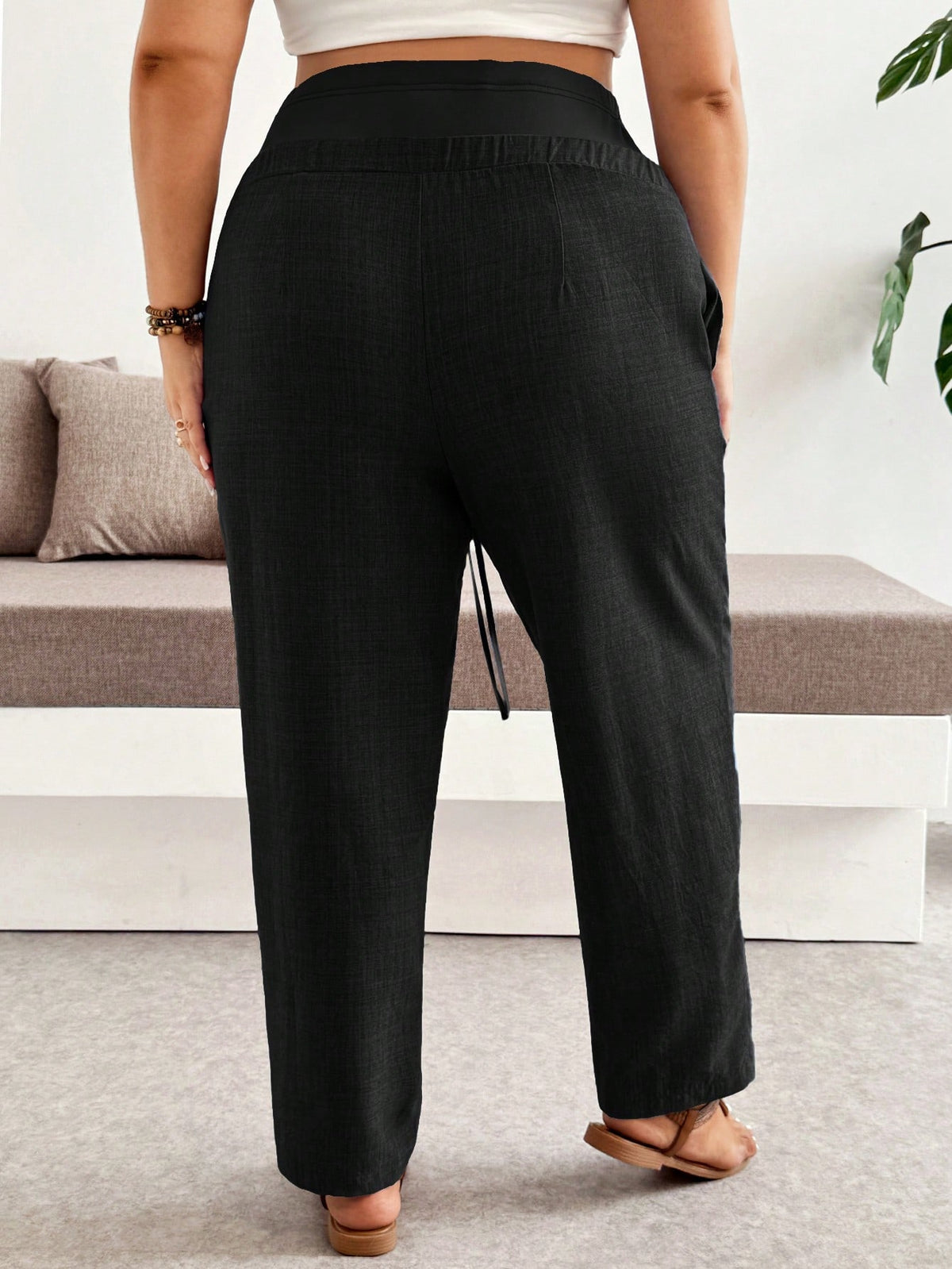 Plussiva Plus Size Maternity Adjustable Waist Casual Long Pants