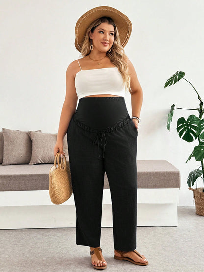 Plussiva Plus Size Maternity Adjustable Waist Casual Long Pants