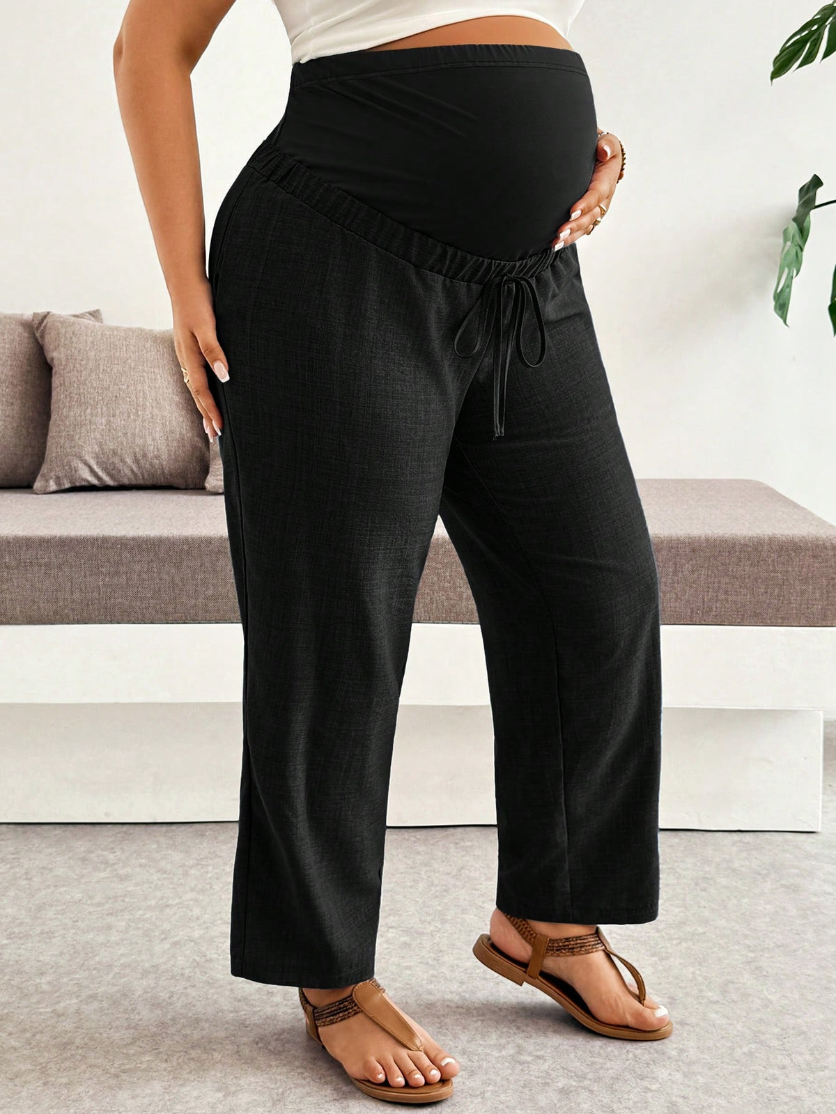 Plussiva Plus Size Maternity Adjustable Waist Casual Long Pants
