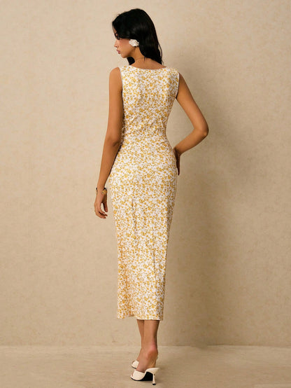 Poéselle Women's Elegant Ditsy Floral Sleeveless Dress For Summer