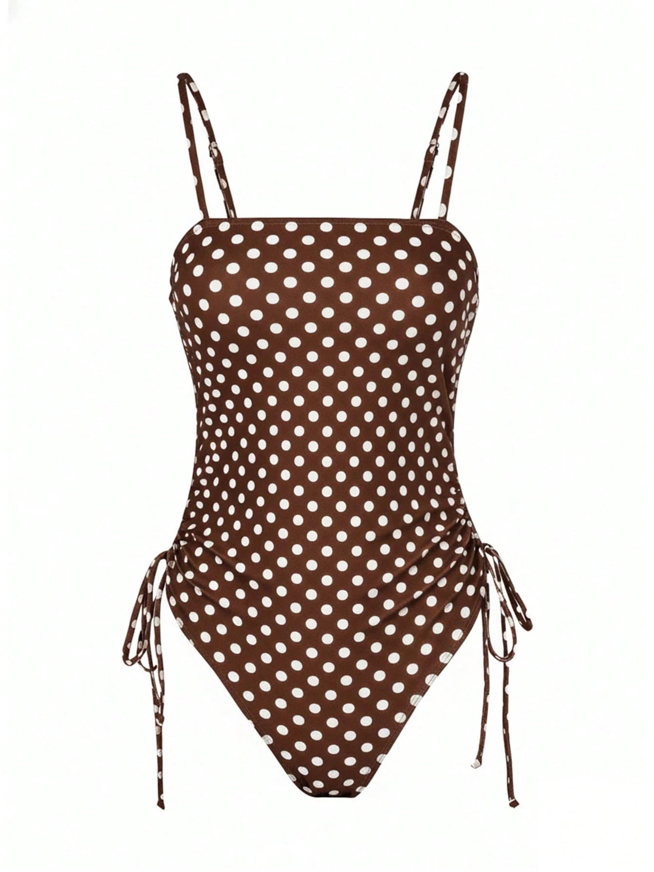 Polka Dot Monokini High Cut Swimwear Retro Swimsuit Ruched Top Side Ties Tropical Holiday Beach Outfit 2026 Women Summer Vacation Chic Strap