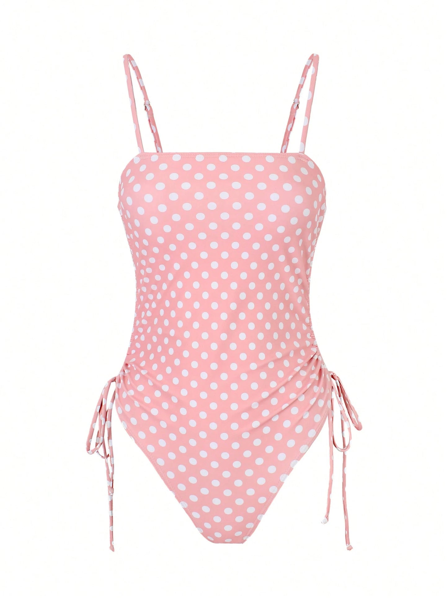 Polka Dot Monokini High Cut Swimwear Retro Swimsuit Ruched Top Side Ties Tropical Holiday Beach Outfit 2026 Women Summer Vacation Chic Strap