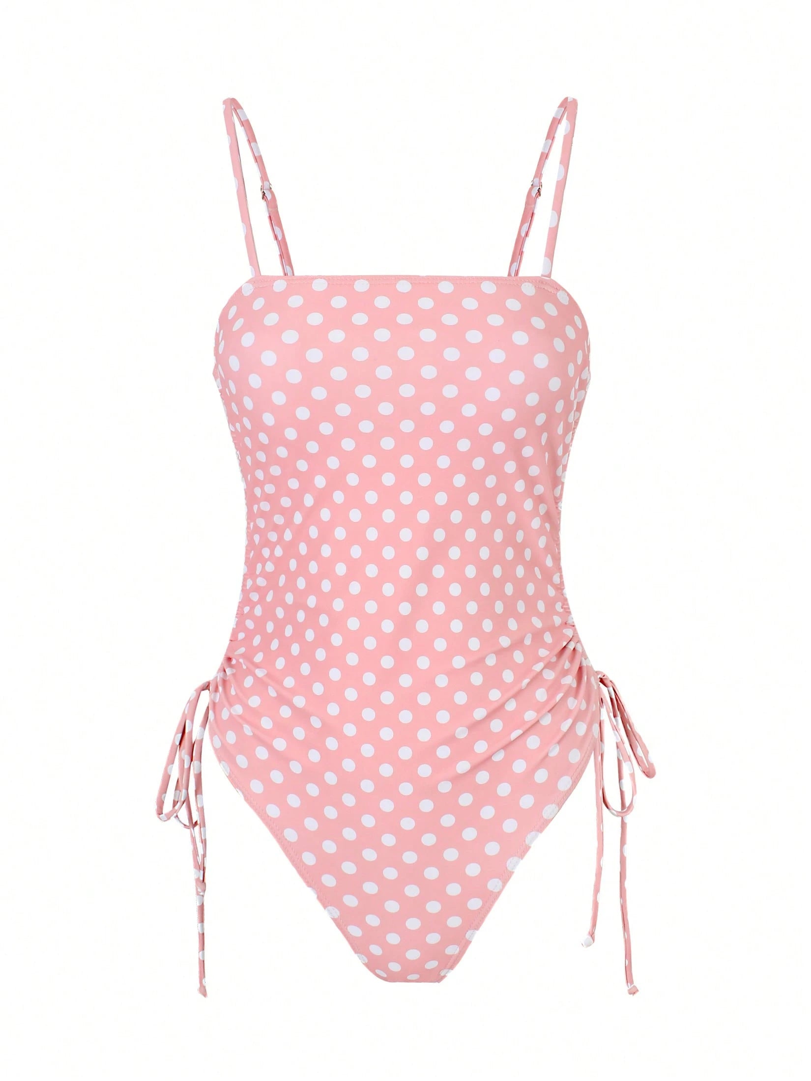 Polka Dot Monokini High Cut Swimwear Retro Swimsuit Ruched Top Side Ties Tropical Holiday Beach Outfit 2026 Women Summer Vacation Chic Strap