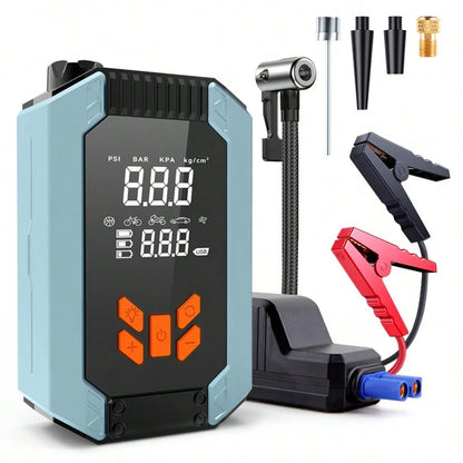 Portable Car Jump Starter With Air Compressor, 12V Battery Booster For 9.0L Gas/8.0L DL, 4000A 150PSI Tire Inflator, Smart Jumper Cables, LED Flashlight, LCD & Tire Pressure Display