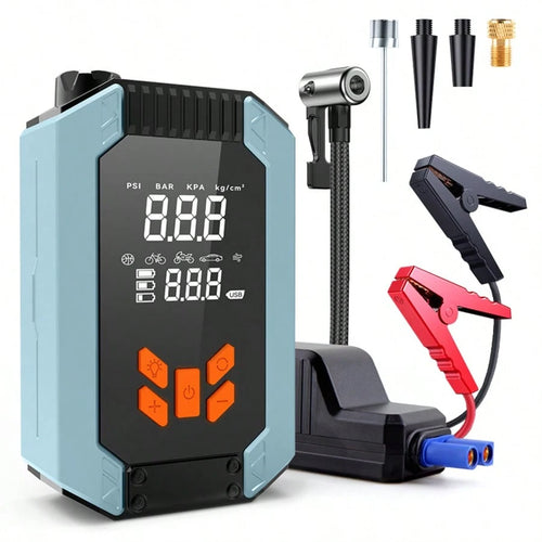 Portable Car Jump Starter With Air Compressor, 12V Battery Booster For 9.0L Gas/8.0L DL, 4000A 150PSI Tire Inflator, Smart Jumper Cables, LED Flashlight, LCD & Tire Pressure Display