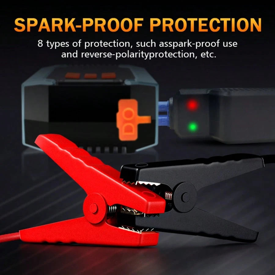 Portable Car Jump Starter With Air Compressor, 12V Battery Booster For 9.0L Gas/8.0L DL, 4000A 150PSI Tire Inflator, Smart Jumper Cables, LED Flashlight, LCD & Tire Pressure Display