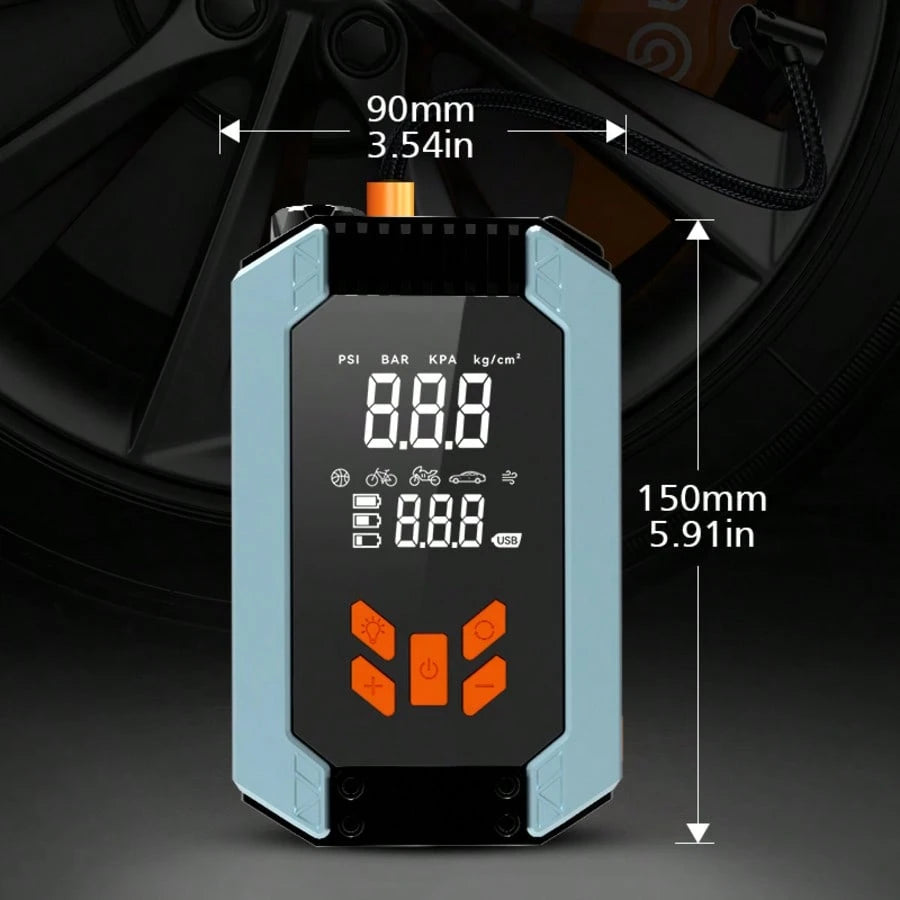 Portable Car Jump Starter With Air Compressor, 12V Battery Booster For 9.0L Gas/8.0L DL, 4000A 150PSI Tire Inflator, Smart Jumper Cables, LED Flashlight, LCD & Tire Pressure Display