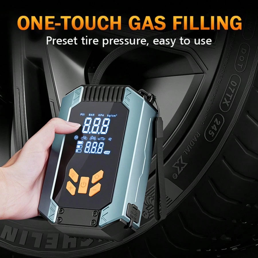 Portable Car Jump Starter With Air Compressor, 12V Battery Booster For 9.0L Gas/8.0L DL, 4000A 150PSI Tire Inflator, Smart Jumper Cables, LED Flashlight, LCD & Tire Pressure Display