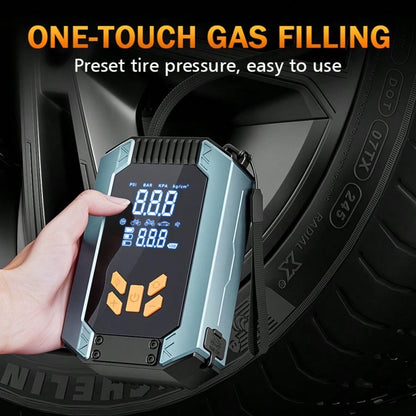 Portable Car Jump Starter With Air Compressor, 12V Battery Booster For 9.0L Gas/8.0L DL, 4000A 150PSI Tire Inflator, Smart Jumper Cables, LED Flashlight, LCD & Tire Pressure Display
