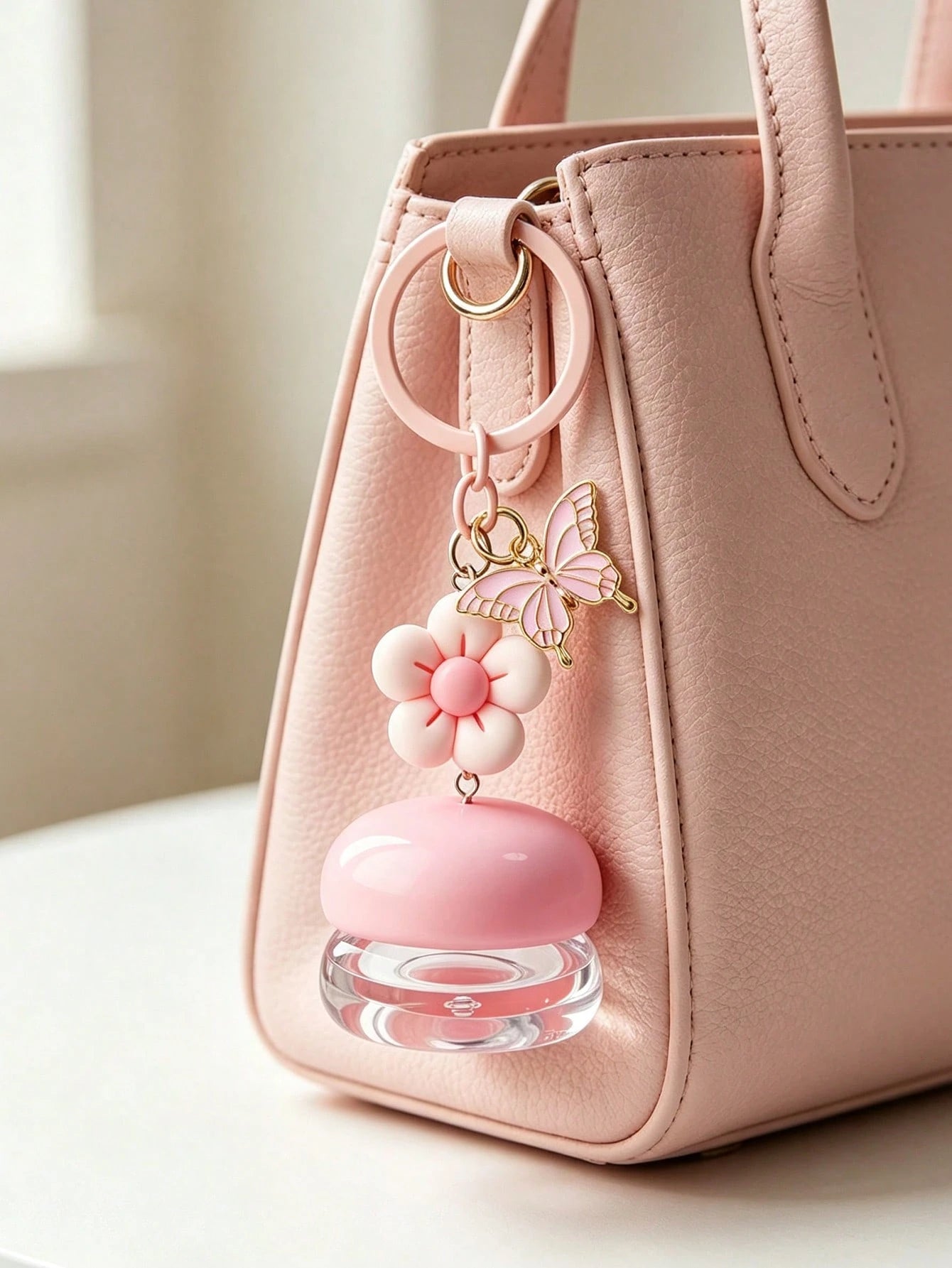 Portable Cream Jar With Flower And Butterfly Decoration, Cosmetic Dispenser, Macaron Color Bag Charm, Empty Cosmetic Jar Charm, Refillable Travel Toiletries Container, Leak-Proof Travel Accessory, Sui