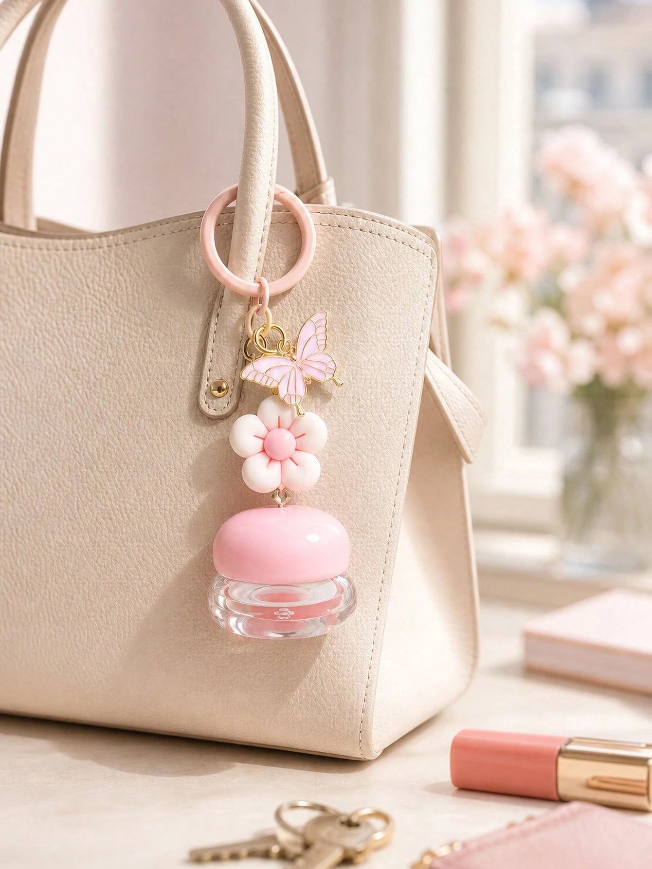 Portable Cream Jar With Flower And Butterfly Decoration, Cosmetic Dispenser, Macaron Color Bag Charm, Empty Cosmetic Jar Charm, Refillable Travel Toiletries Container, Leak-Proof Travel Accessory, Sui