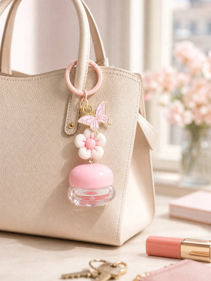 Portable Cream Jar With Flower And Butterfly Decoration, Cosmetic Dispenser, Macaron Color Bag Charm, Empty Cosmetic Jar Charm, Refillable Travel Toiletries Container, Leak-Proof Travel Accessory, Sui