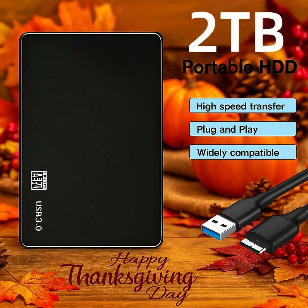 Portable External Hard Drive, 2TB Large Capacity Ultra-High Speed Data Transfer Portable Hard Drive, Suitable For USB 3.0 Compact Hard Drive, Portable And Shockproof, HDD External Hard Drive, Ultra-Lo