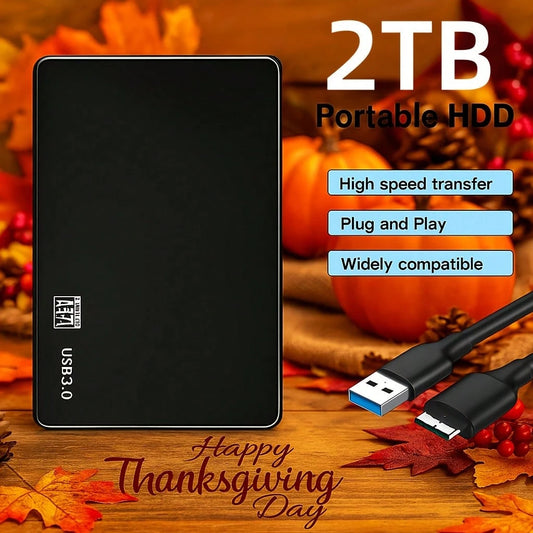Portable External Hard Drive, 2TB Large Capacity Ultra-High Speed Data Transfer Portable Hard Drive, Suitable For USB 3.0 Compact Hard Drive, Portable And Shockproof, HDD External Hard Drive, Ultra-Lo